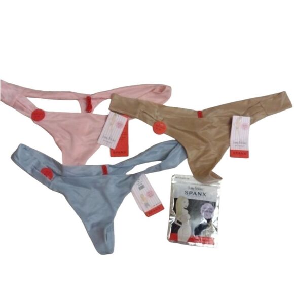 NWT Spanx Underwear bundle Four Thongs Gloss pink Ice blue Nude and Black L/XL - Picture 1 of 10